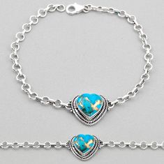925 sterling silver 6.15cts heart spiny oyster arizona turquoise bracelet t93326