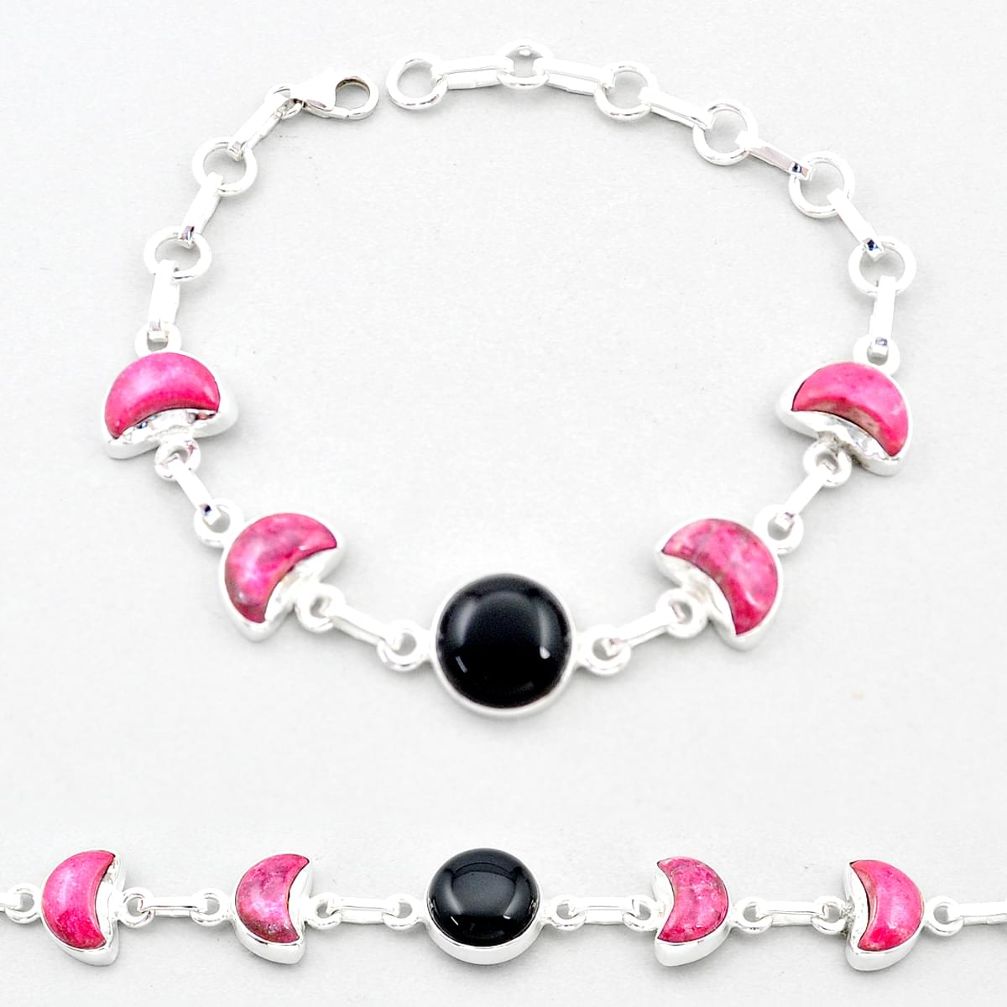 925 sterling silver 19.91cts moon natural black onyx thulite bracelet u37703