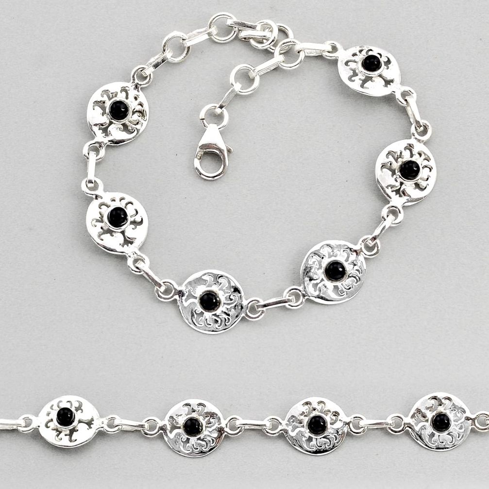 925 sterling silver 2.41cts natural black onyx round bracelet jewelry y61487