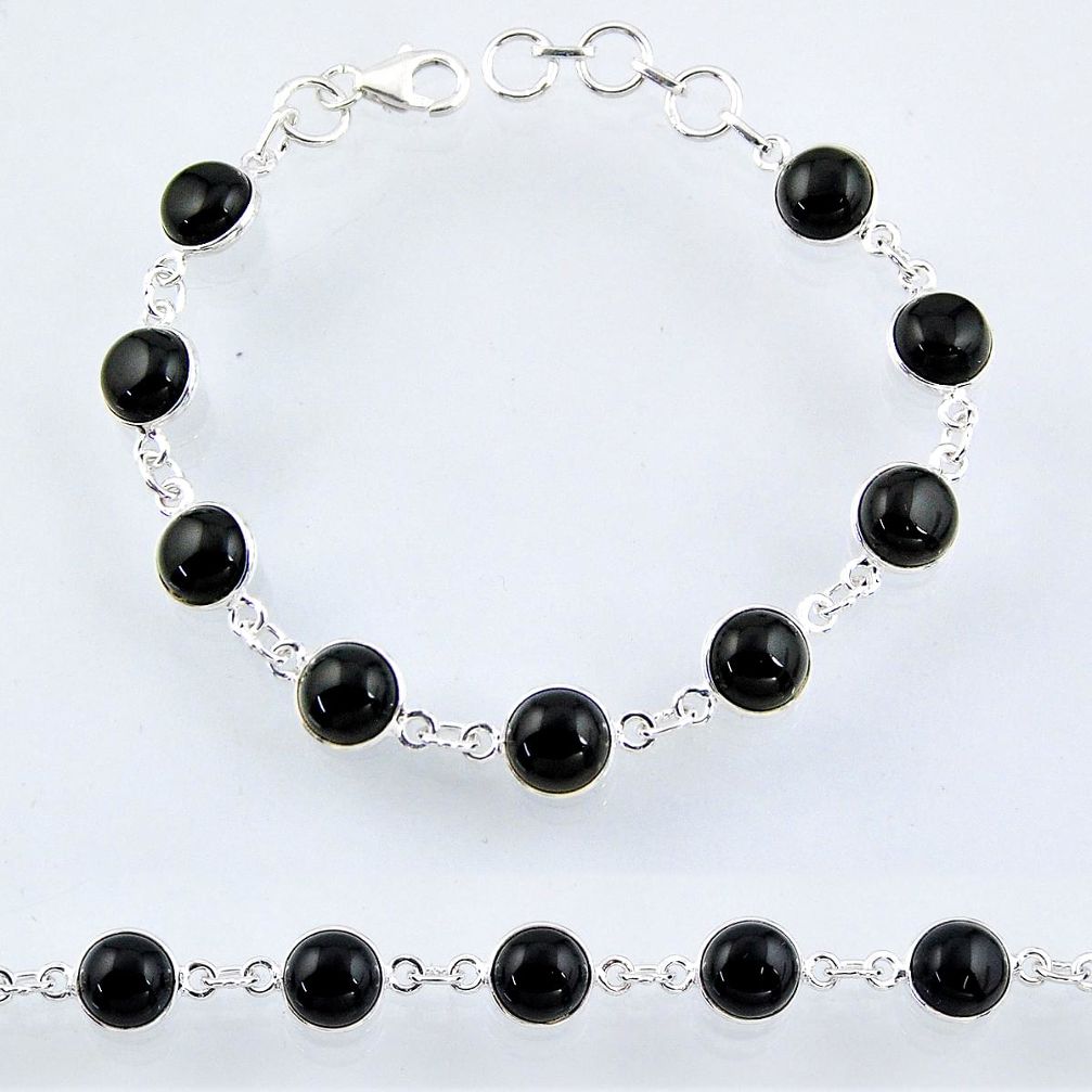 925 sterling silver 24.16cts natural black onyx tennis bracelet jewelry r55095