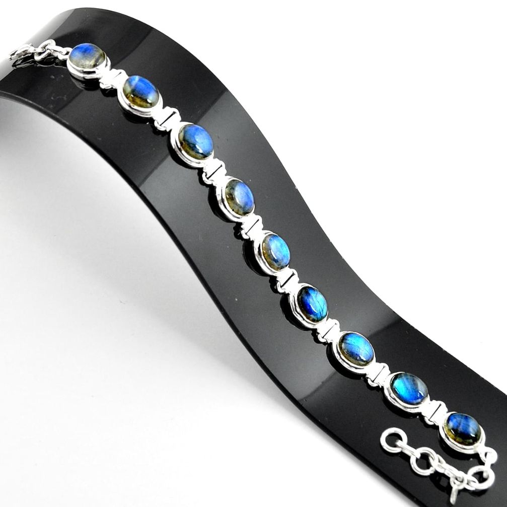 925 sterling silver 36.67cts natural blue labradorite tennis bracelet r39080