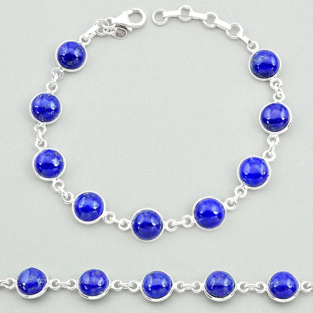 925 sterling silver 25.33cts natural blue lapis lazuli tennis bracelet t19684