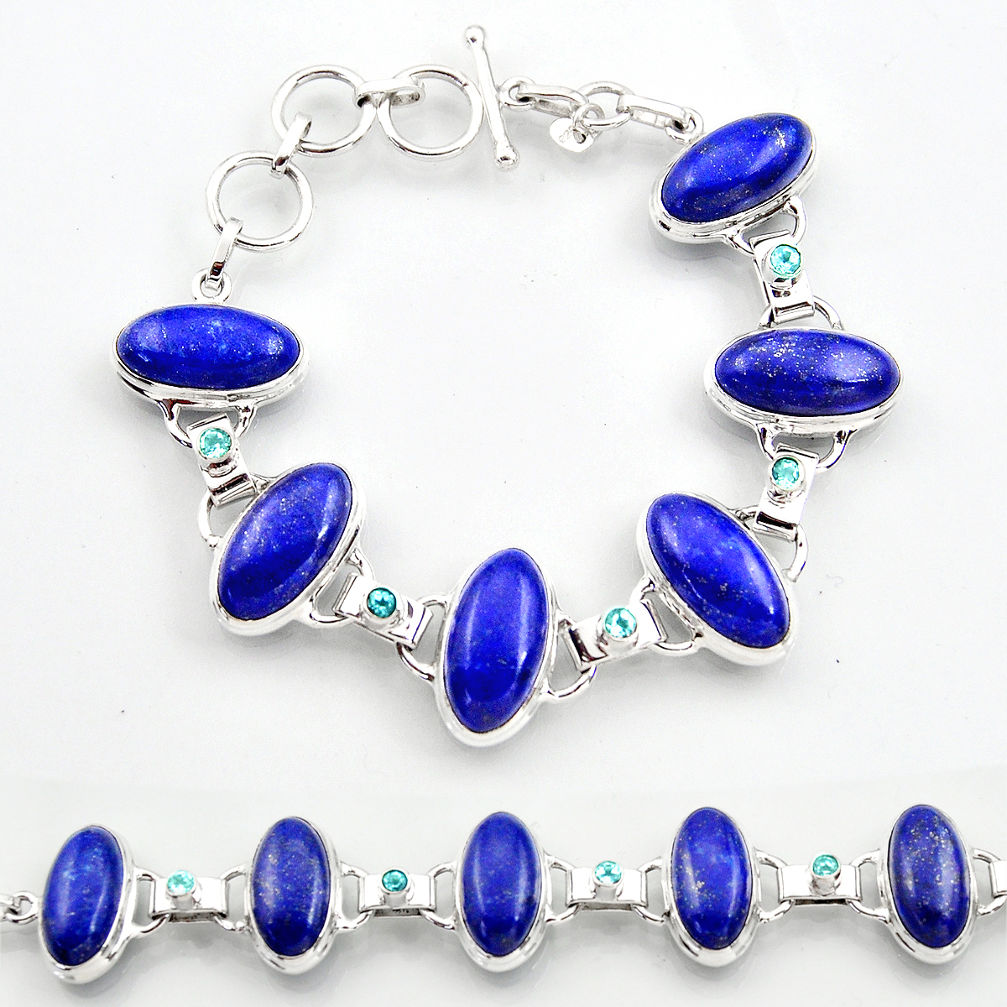 925 sterling silver 61.59cts natural blue lapis lazuli topaz bracelet r30760