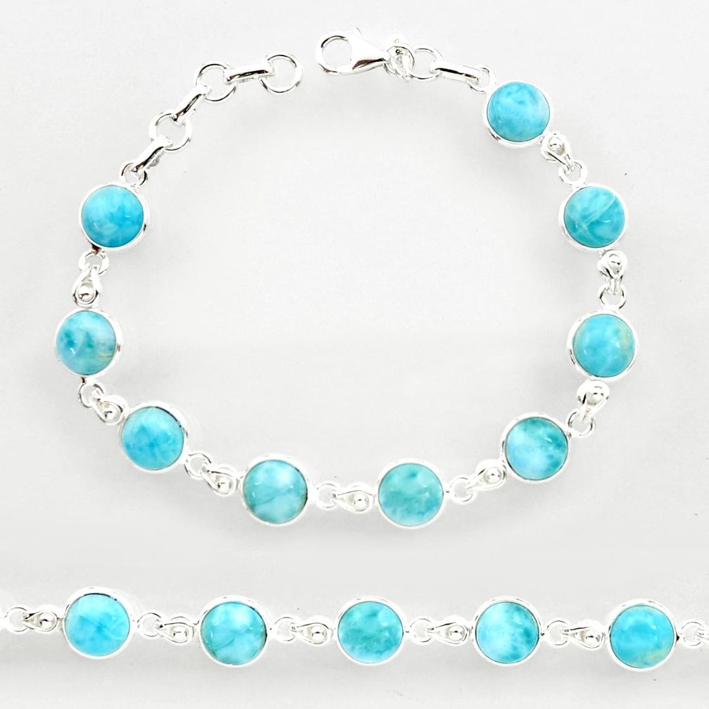 925 sterling silver 29.75cts natural blue larimar tennis bracelet jewelry r27584