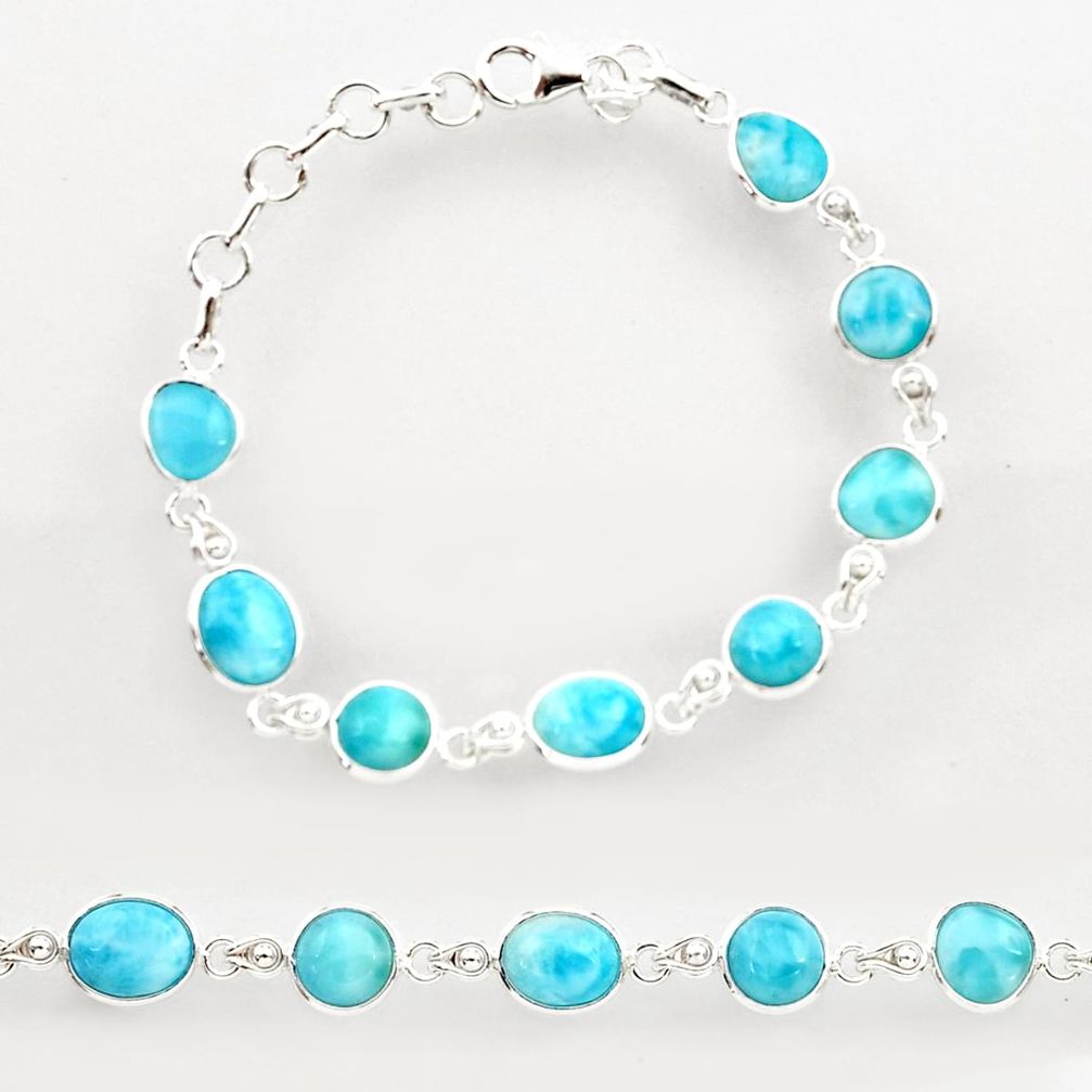 925 sterling silver 26.85cts natural blue larimar tennis bracelet jewelry r27588