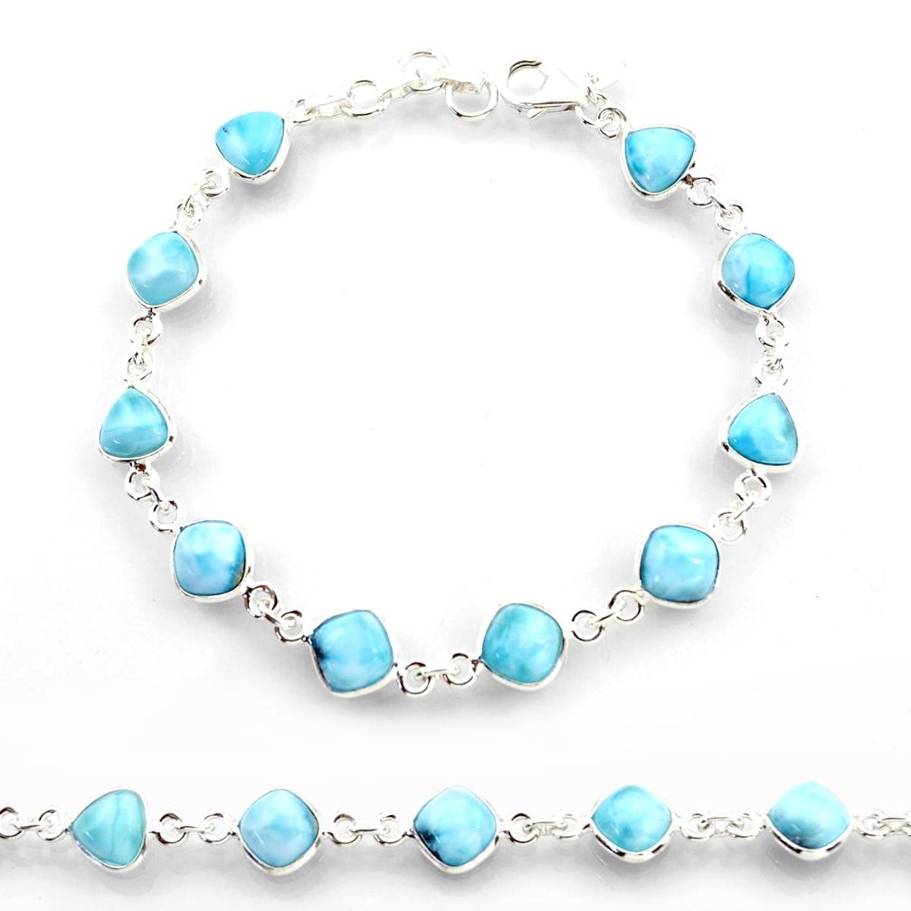 925 sterling silver 24.35cts natural blue larimar tennis bracelet jewelry r38224