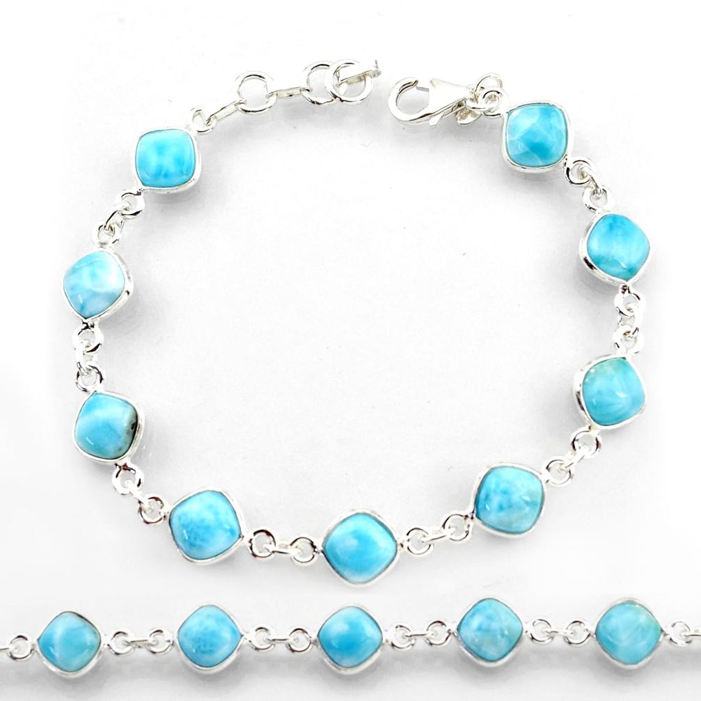 925 sterling silver 22.87cts natural blue larimar tennis bracelet jewelry r38236