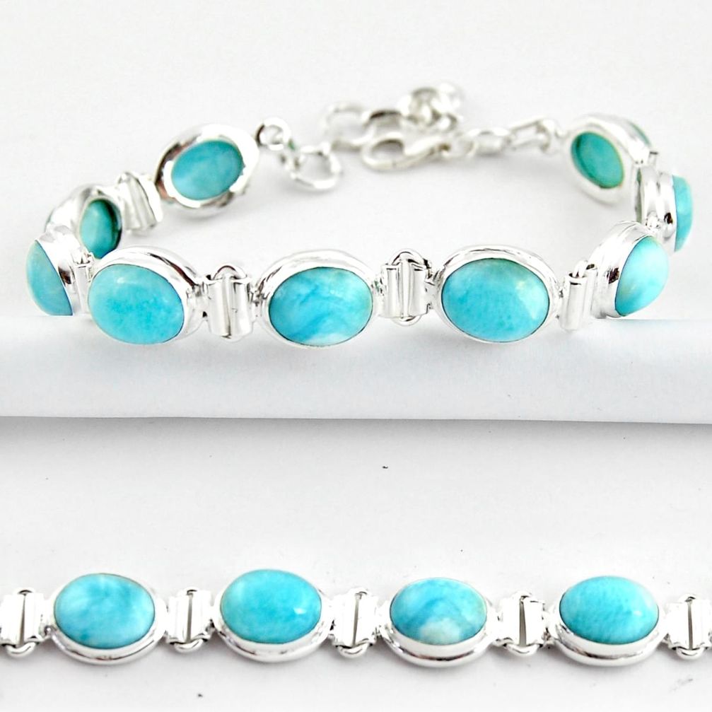 925 sterling silver 38.23cts natural blue larimar tennis bracelet jewelry r39044