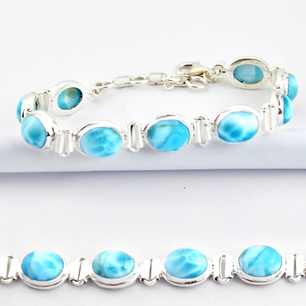 925 sterling silver 37.43cts natural blue larimar tennis bracelet jewelry r39048