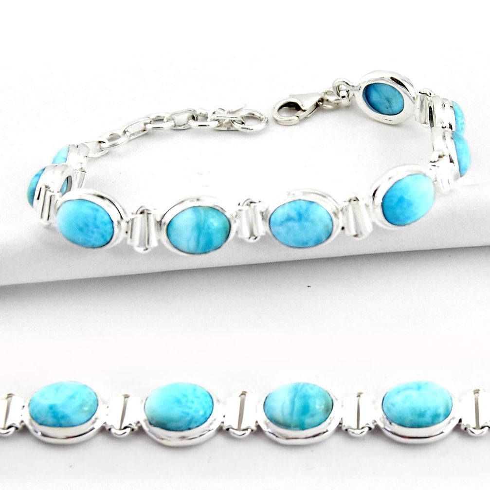 925 sterling silver 38.19cts natural blue larimar tennis bracelet jewelry r39053