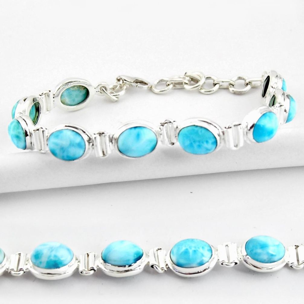 925 sterling silver 37.43cts natural blue larimar tennis bracelet jewelry r39057