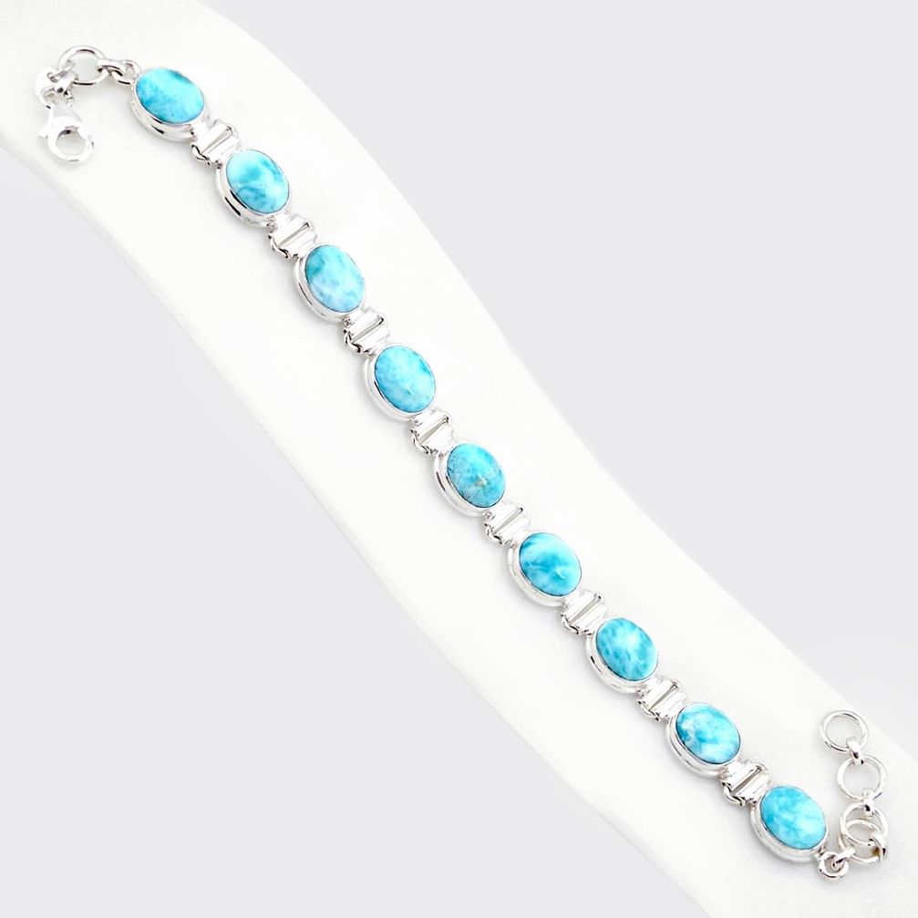 925 sterling silver 38.72cts natural blue larimar tennis bracelet jewelry r84408