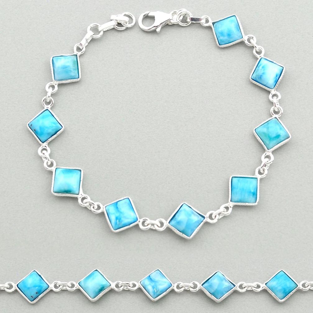 925 sterling silver 14.87cts natural blue larimar tennis bracelet jewelry t19464