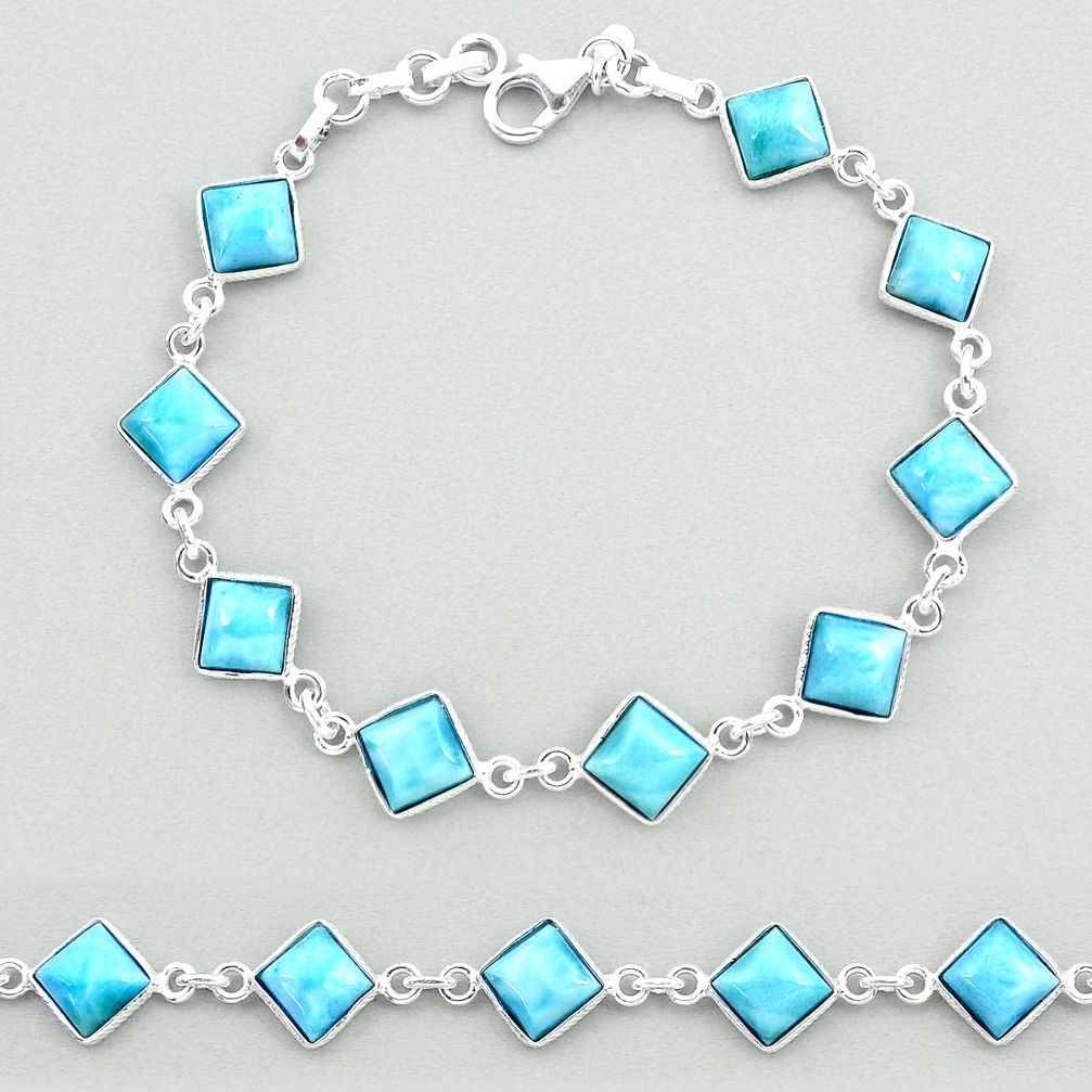 925 sterling silver 16.11cts natural blue larimar tennis bracelet jewelry t19713