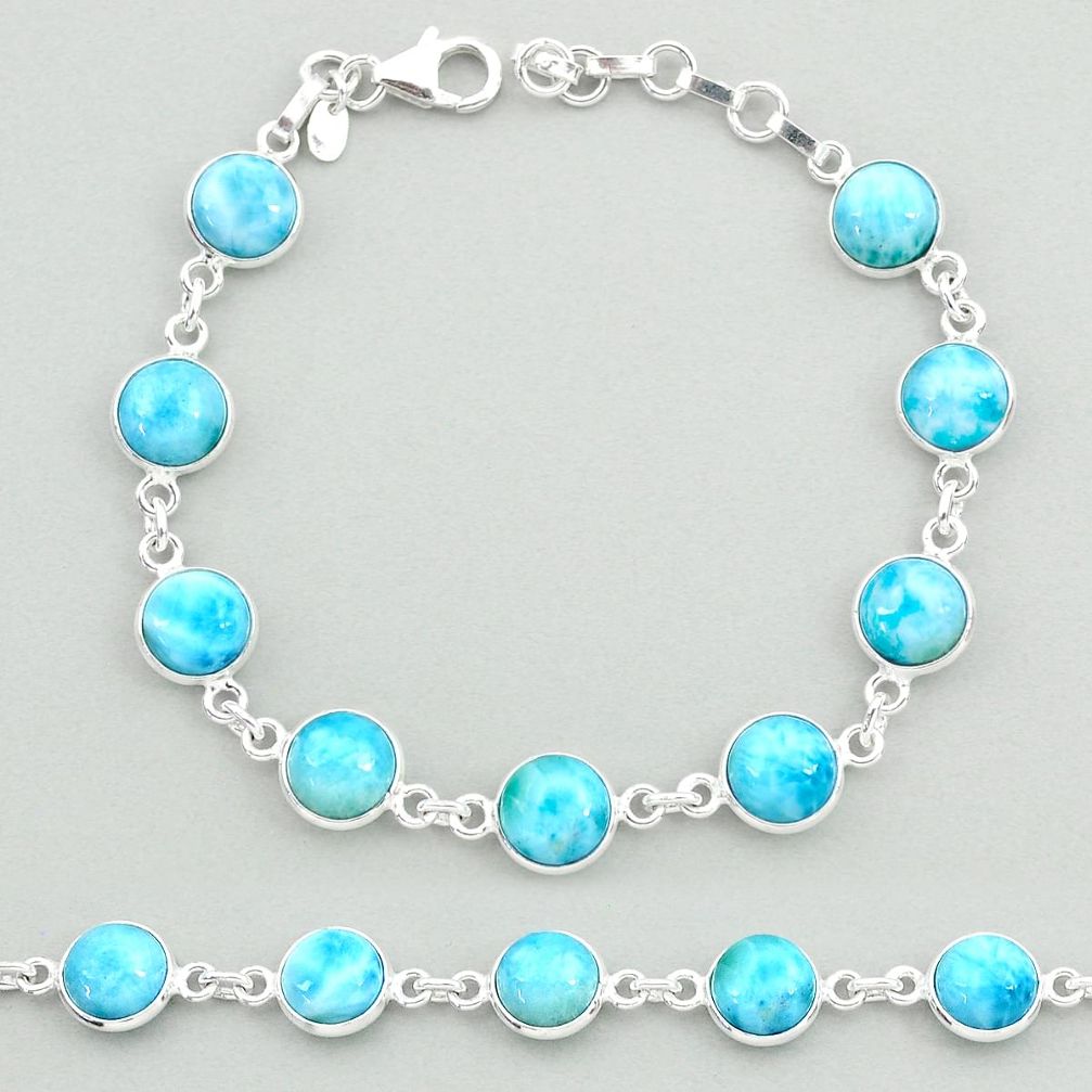 925 sterling silver 24.44cts natural blue larimar tennis bracelet jewelry t19718
