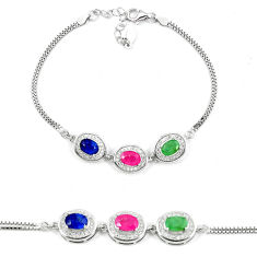 LAB 925 sterling silver natural blue sapphire emerald ruby tennis bracelet c19652