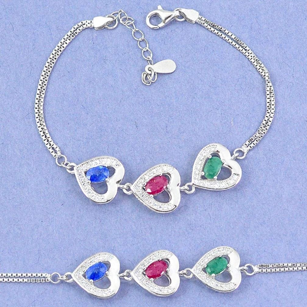 925 sterling silver natural blue sapphire emerald ruby tennis bracelet c19738