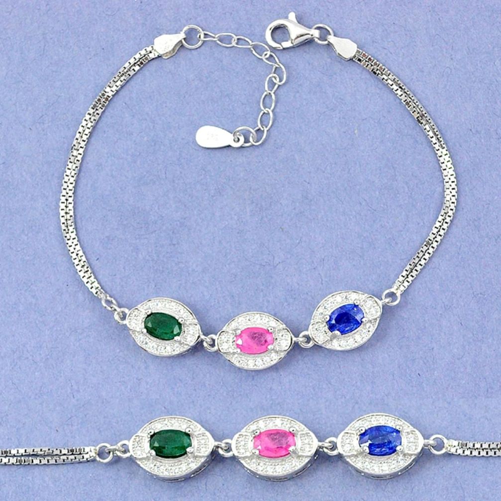 925 sterling silver natural blue sapphire emerald ruby tennis bracelet c19764