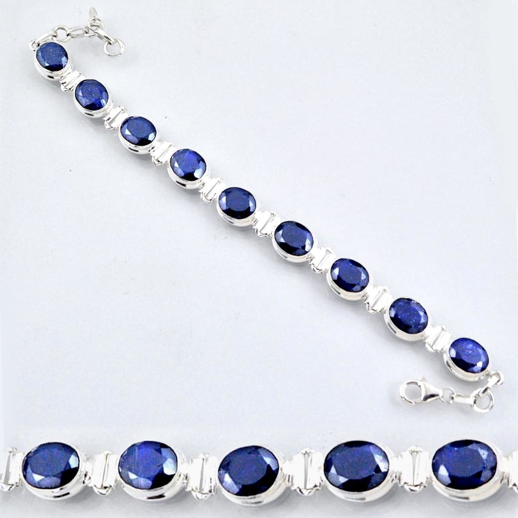 925 sterling silver 36.47cts natural blue sapphire oval tennis bracelet r56088