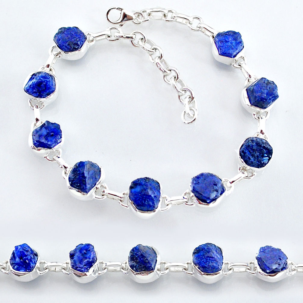 925 sterling silver 31.71cts natural blue sapphire raw tennis bracelet t7784