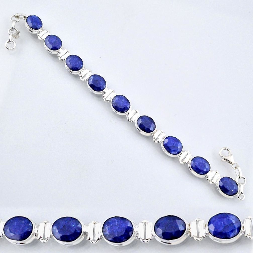 925 sterling silver 37.86cts natural blue sapphire tennis bracelet r56096