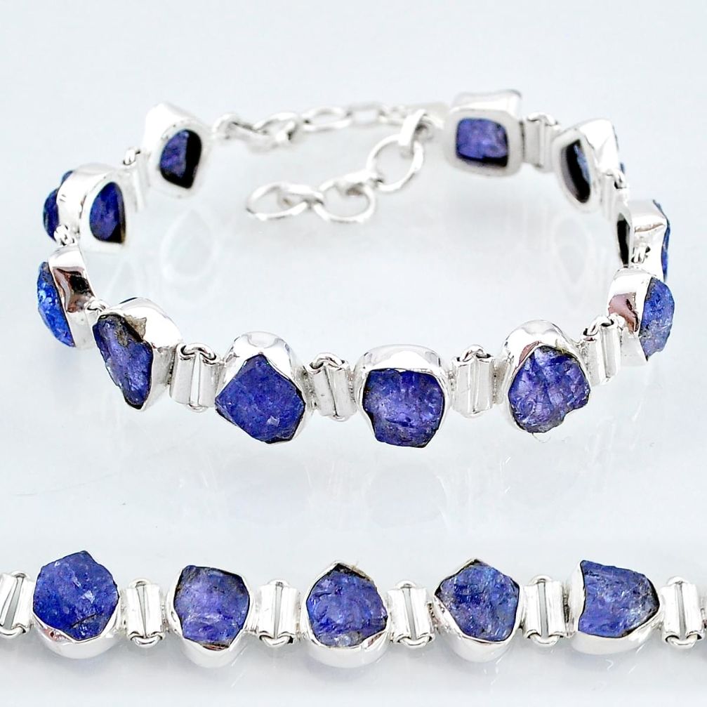 925 sterling silver 38.31cts natural blue tanzanite raw tennis bracelet t7748