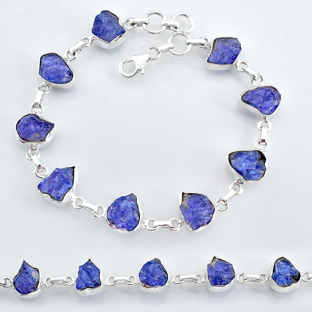 925 sterling silver 33.57cts natural blue tanzanite raw tennis bracelet t7764