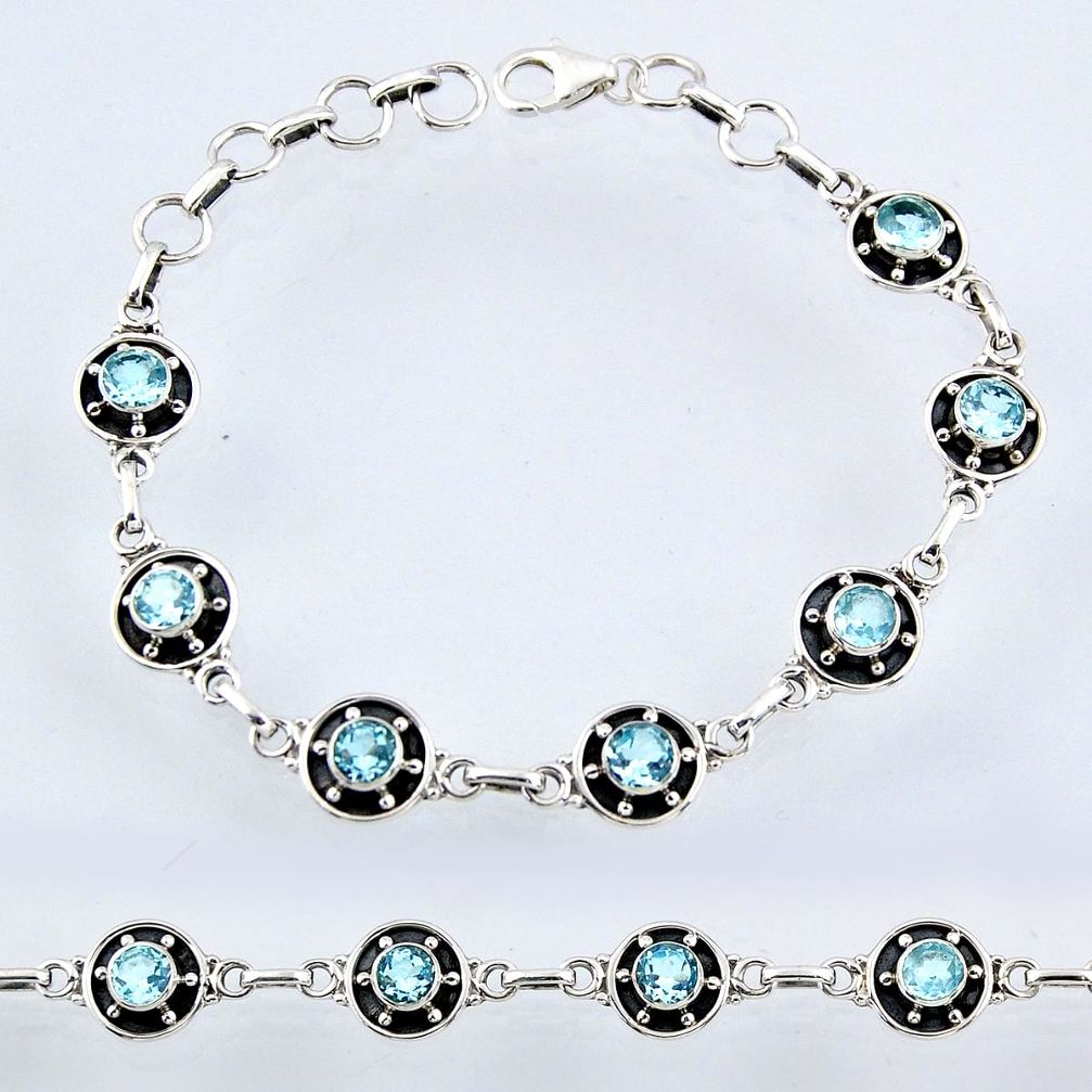 925 sterling silver 7.11cts natural blue topaz round tennis bracelet r55027