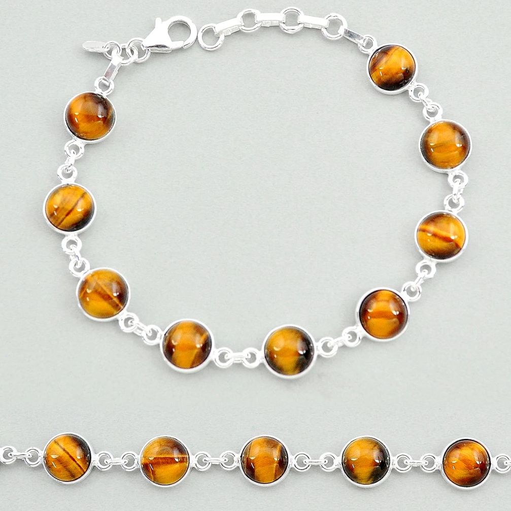 925 sterling silver 24.19cts natural brown tiger's eye tennis bracelet t19698