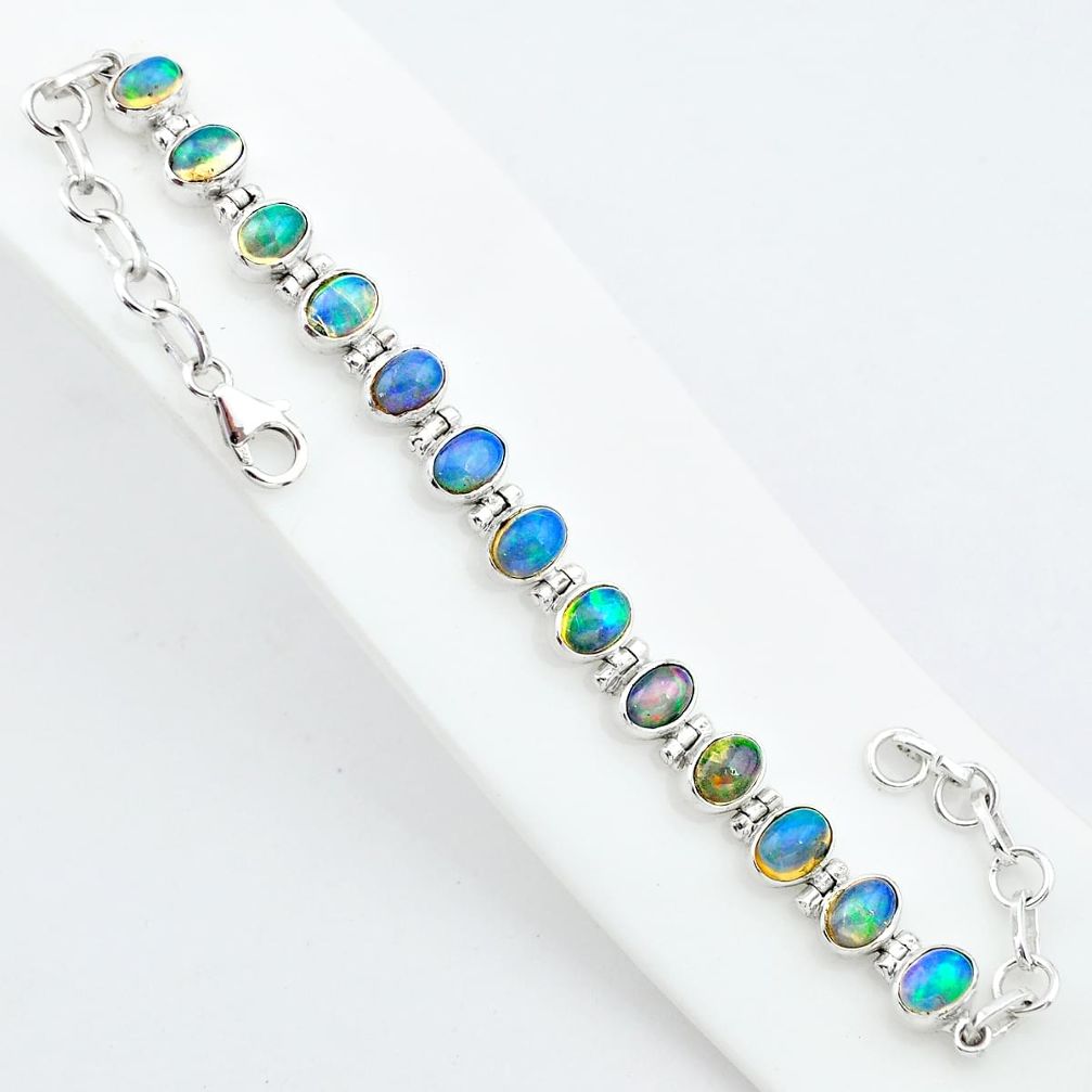 925 sterling silver 19.04cts natural ethiopian opal oval tennis bracelet t5900