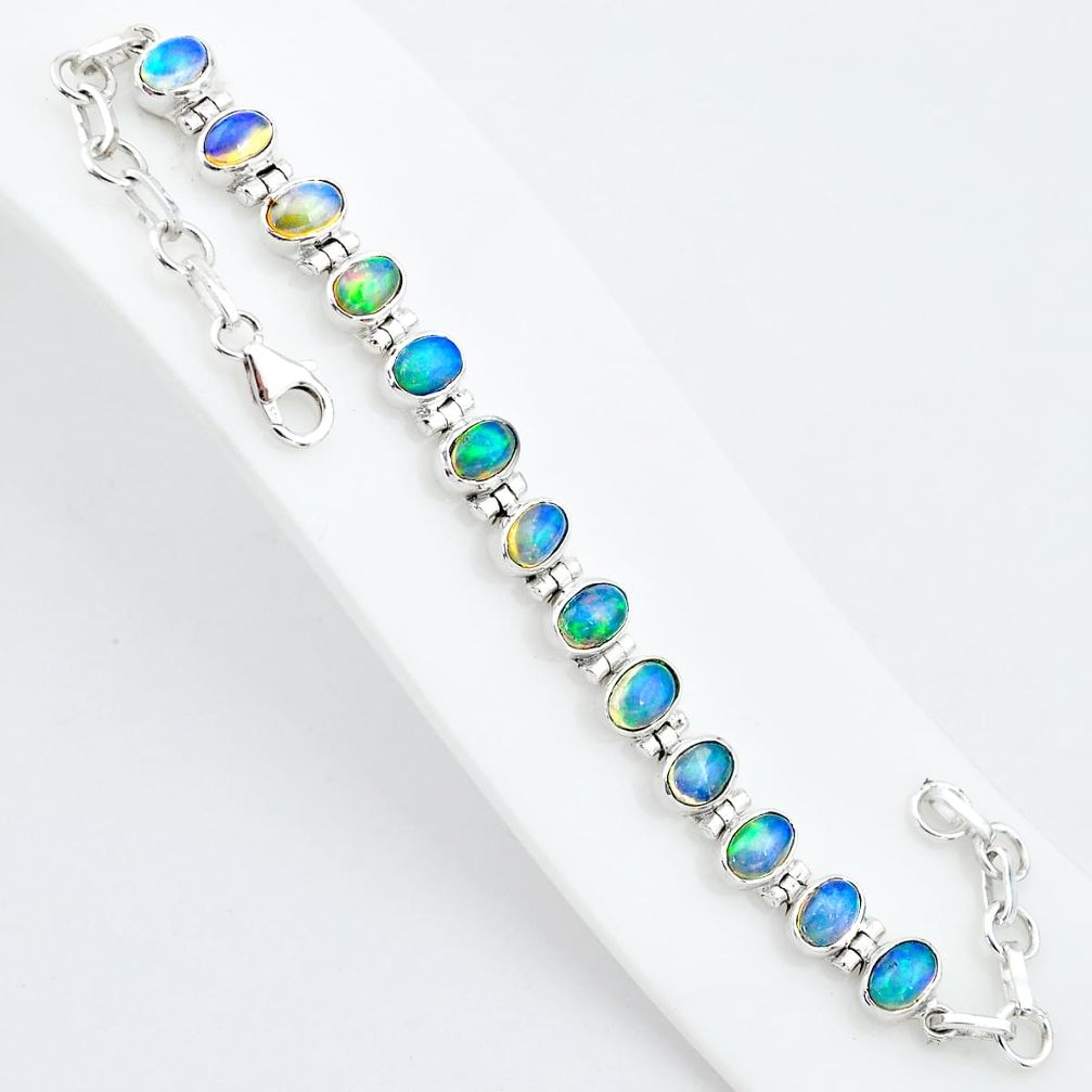 925 sterling silver 17.54cts natural ethiopian opal tennis bracelet t5889