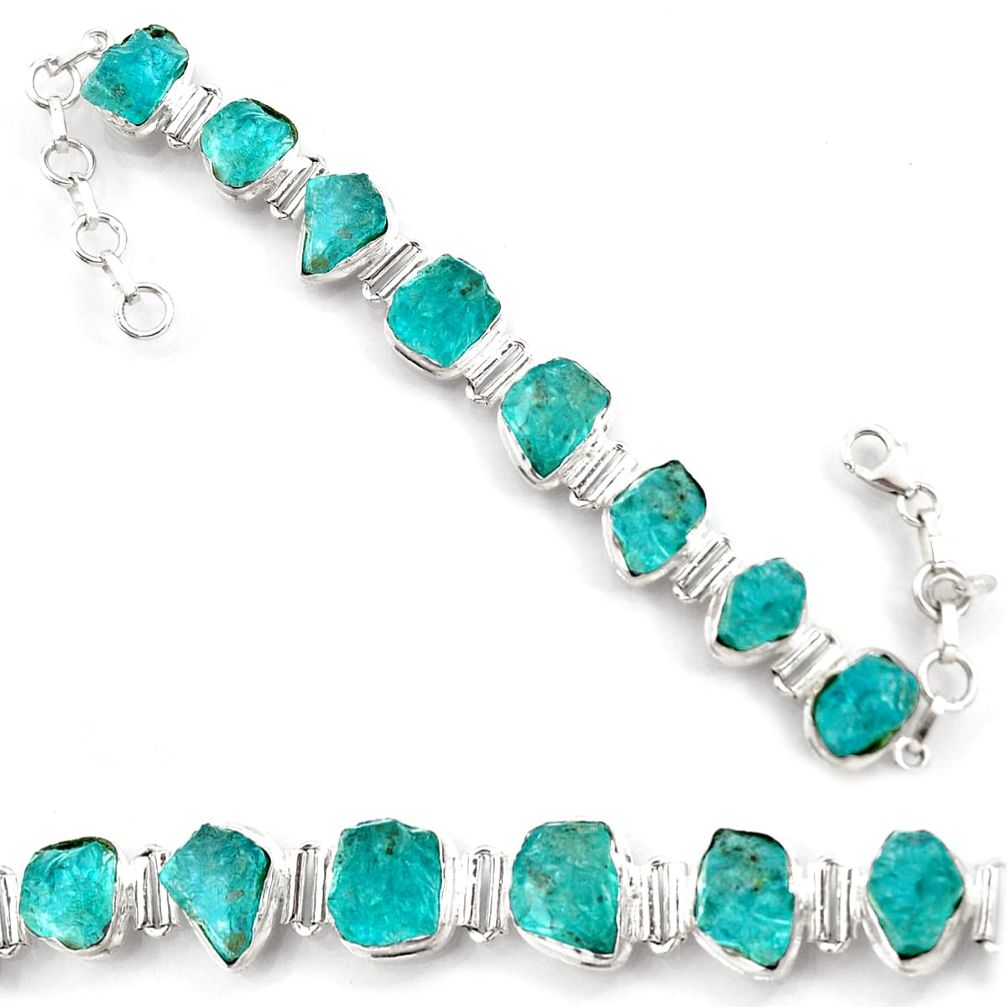 925 sterling silver 61.05cts natural green apatite rough tennis bracelet d45848