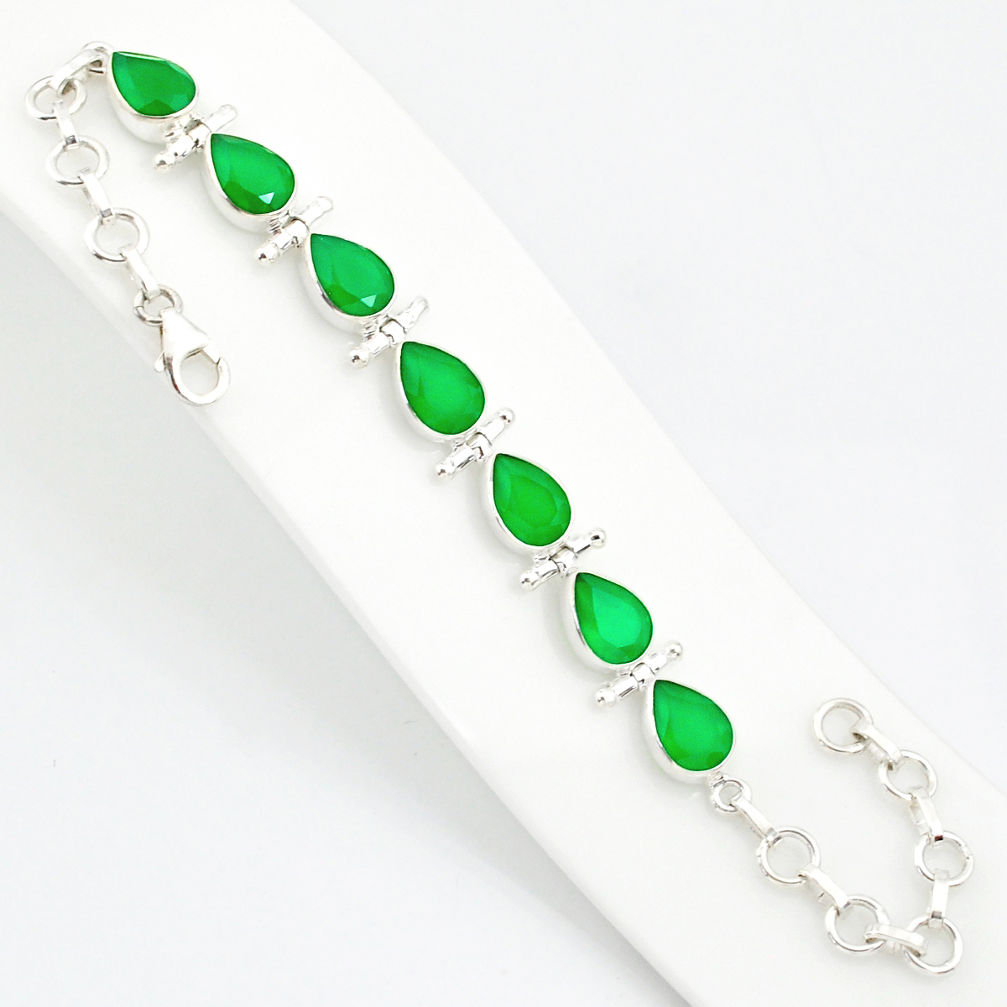 925 sterling silver 20.54cts natural green chalcedony tennis bracelet r84878