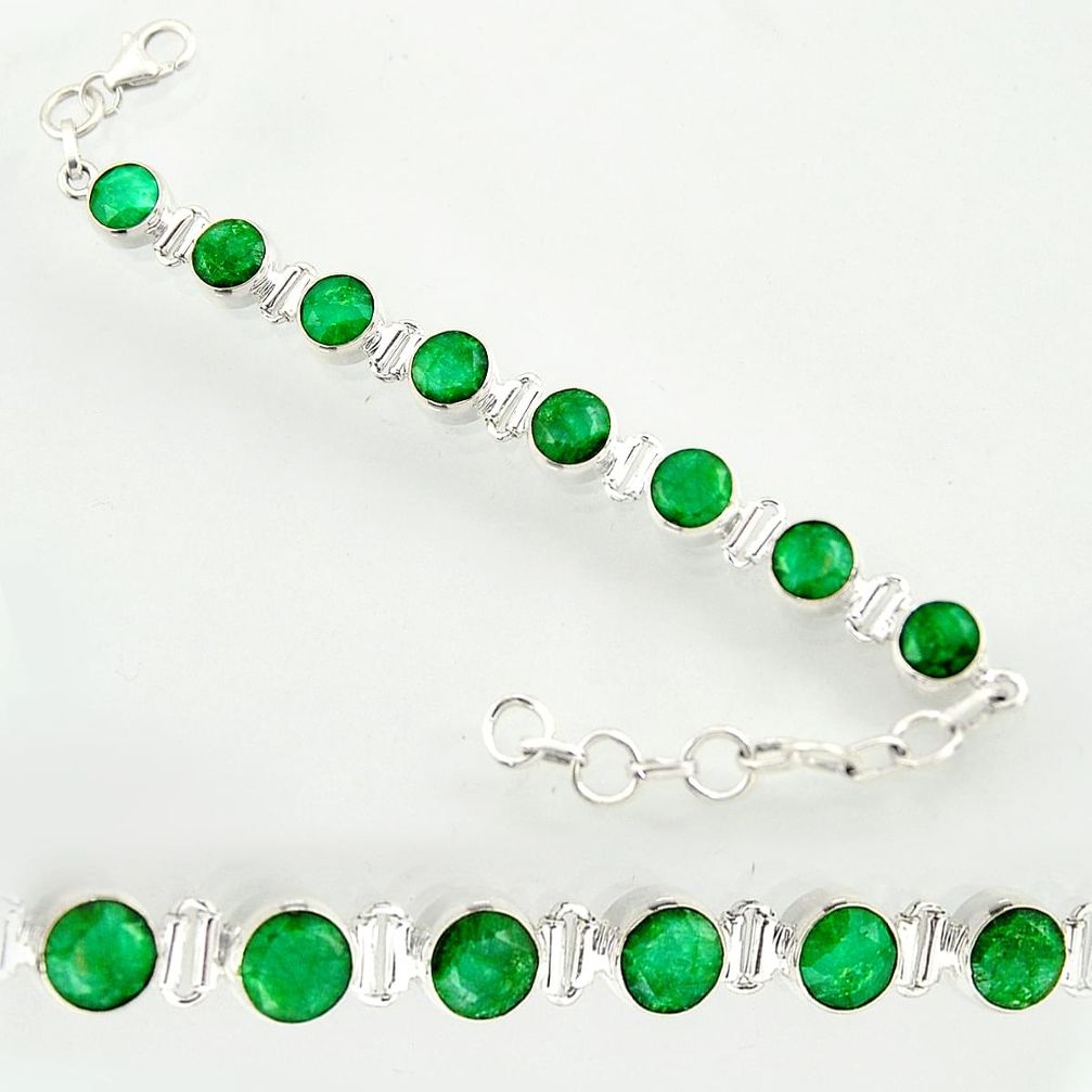 925 sterling silver 20.18cts natural green emerald tennis bracelet d47635