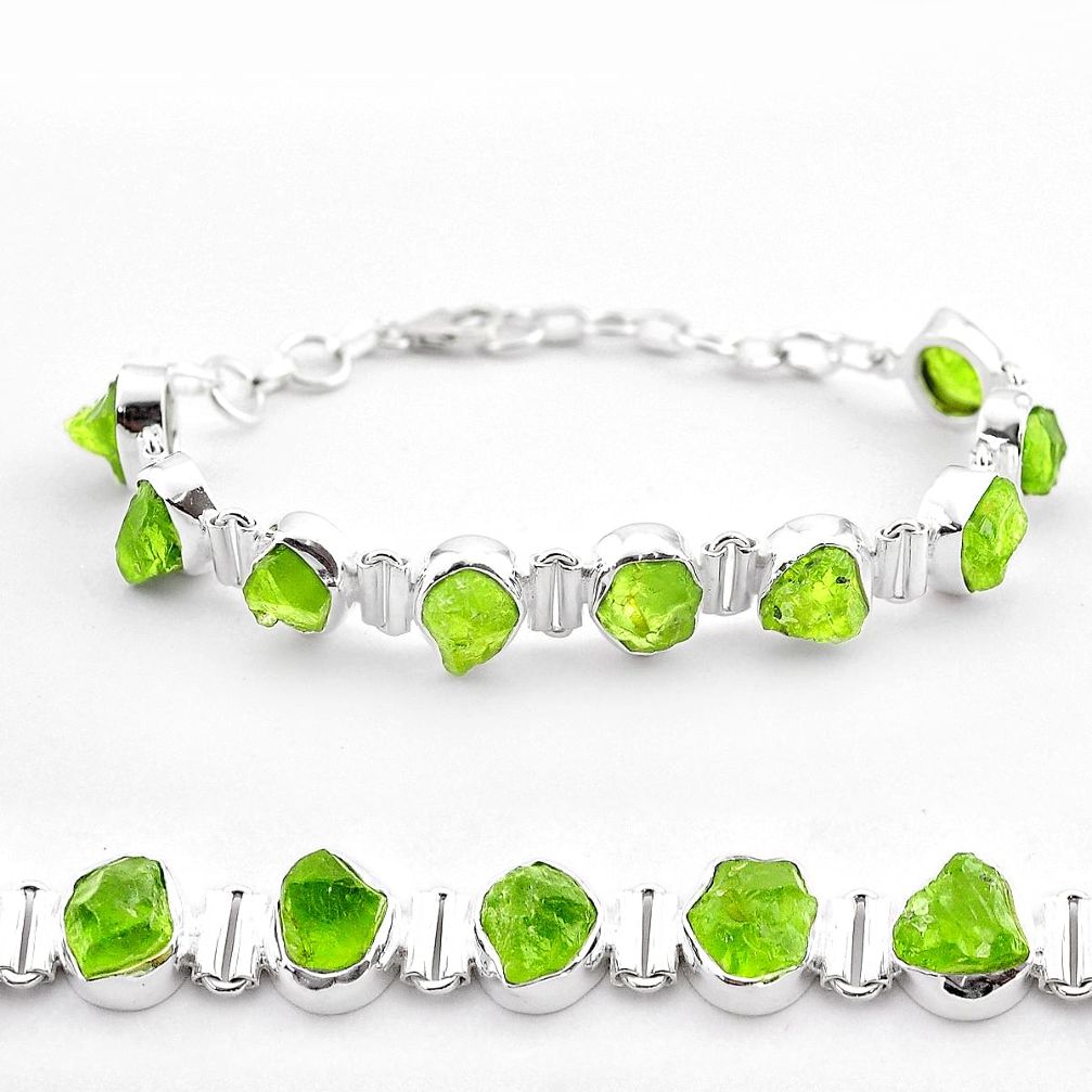 925 sterling silver 45.83cts natural green peridot raw tennis bracelet t48768