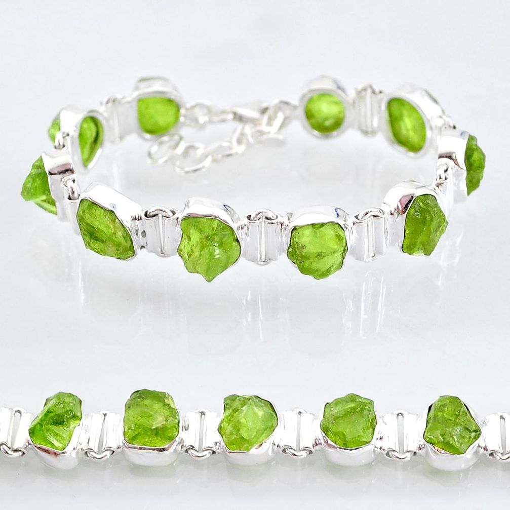 925 sterling silver 37.41cts natural green peridot raw tennis bracelet t6724