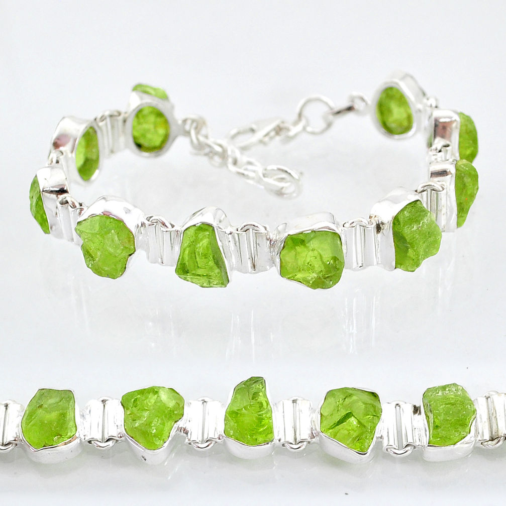 925 sterling silver 41.98cts natural green peridot raw tennis bracelet t6728