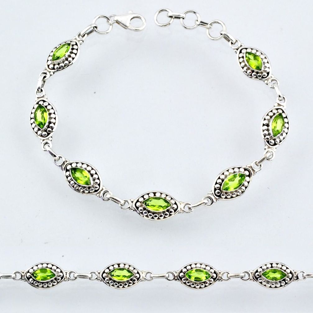 925 sterling silver 9.23cts natural green peridot tennis bracelet r54929