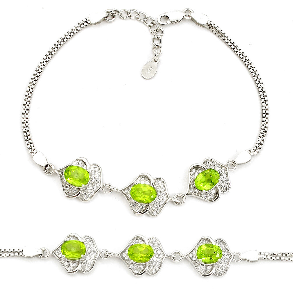 LAB 925 sterling silver 9.72cts natural green peridot topaz bracelet jewelry c19748