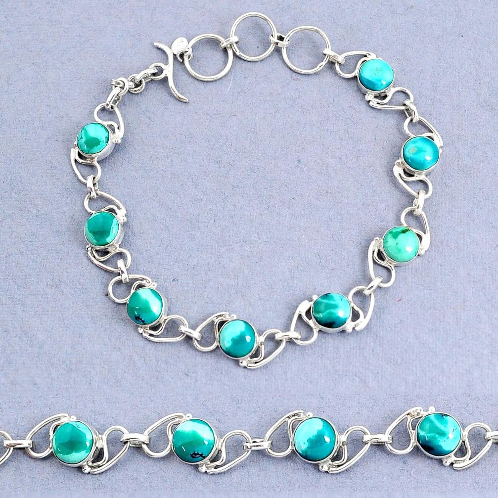 925 sterling silver 15.25cts natural green turquoise tibetan bracelet t8464