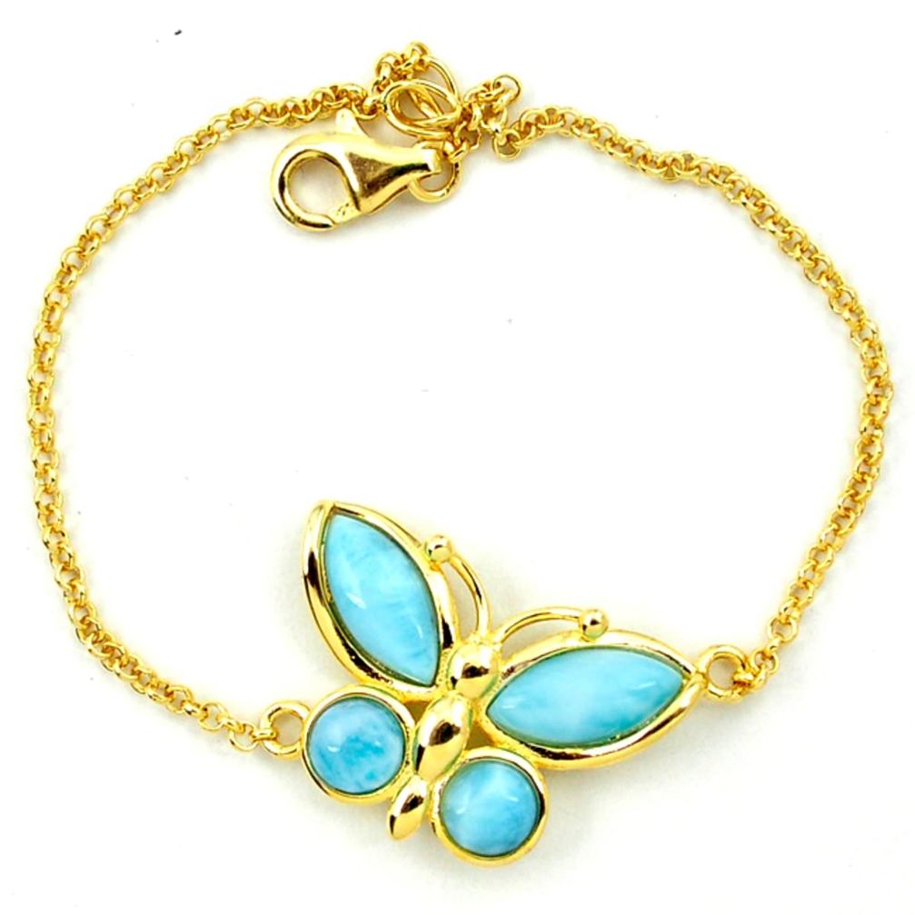 925 sterling silver natural larimar 14k gold butterfly bracelet a63391 c13920