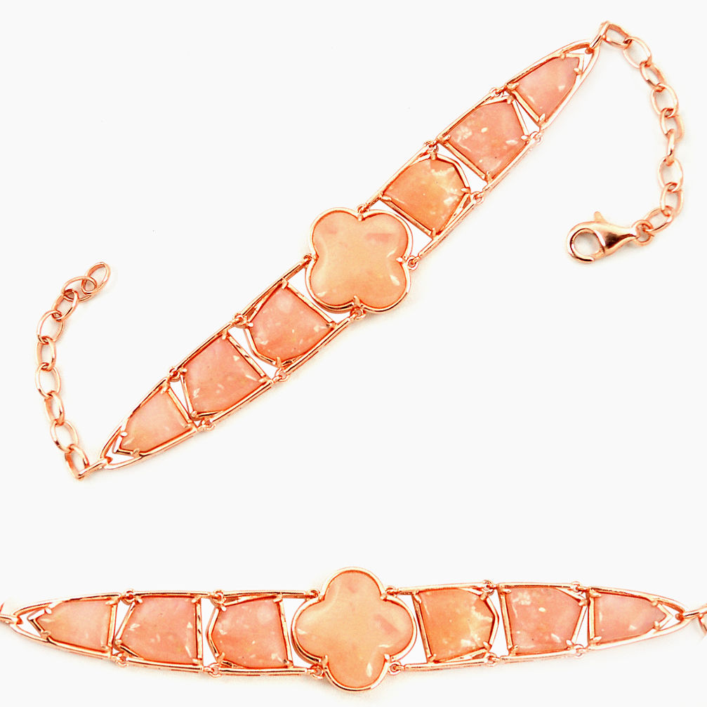 LAB 925 sterling silver natural pink opal fancy 14k gold bracelet a76017 c13935