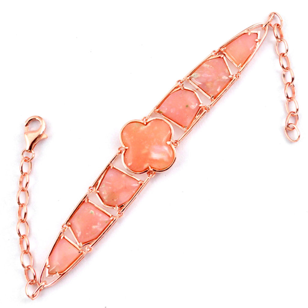 LAB 925 sterling silver natural pink opal fancy 14k rose gold bracelet a59343 c13924