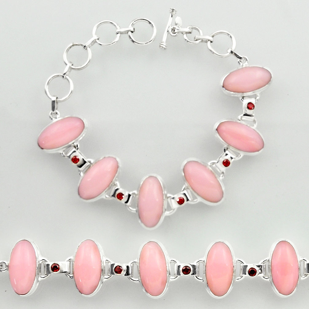 925 sterling silver 46.49cts natural pink opal garnet tennis bracelet r27428