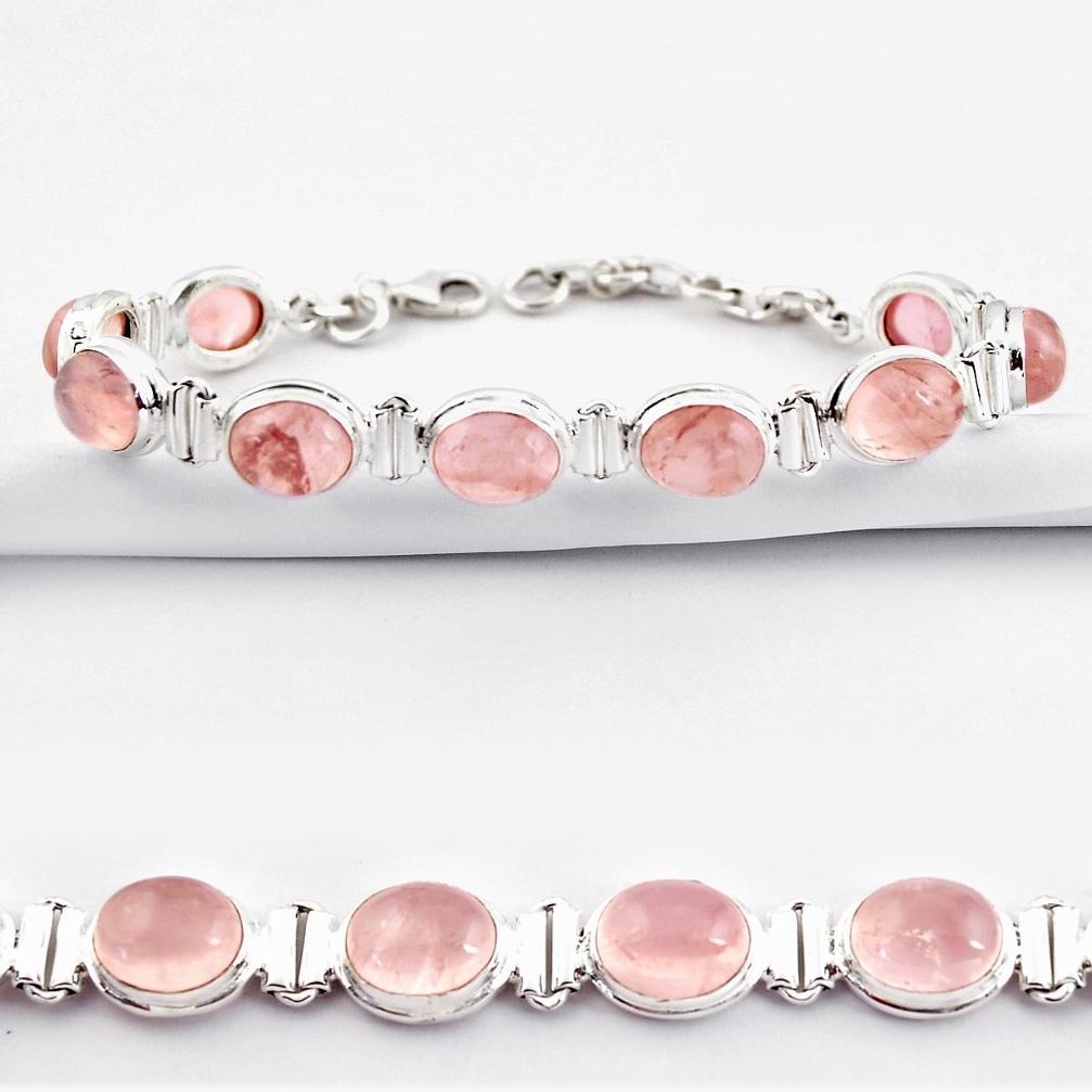 925 sterling silver 35.38cts natural pink rose quartz tennis bracelet r38940