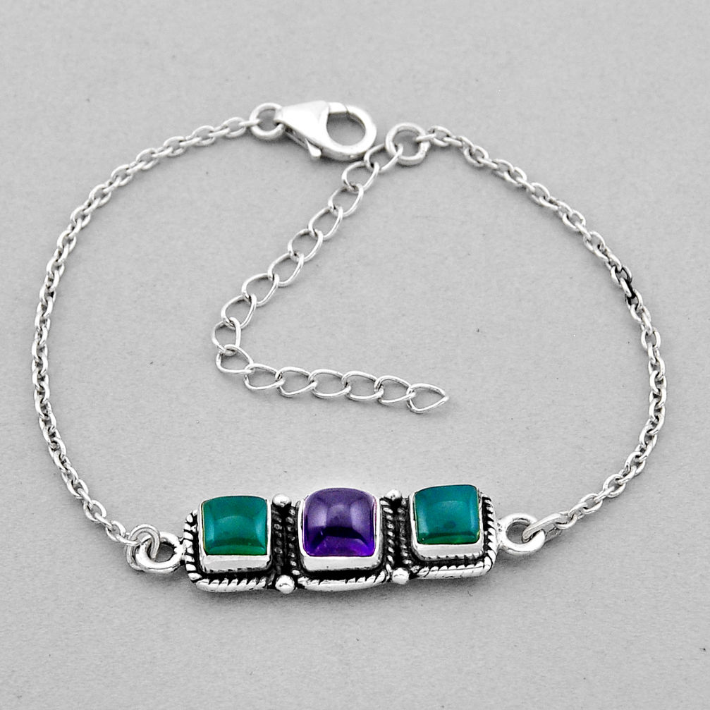 925 sterling silver 7.90cts natural purple amethyst chalcedony bracelet n49196
