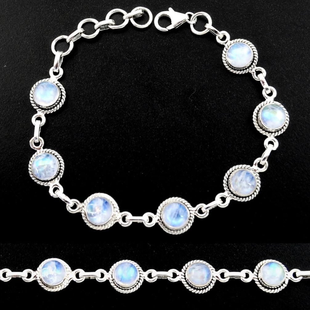 925 sterling silver 15.94cts natural rainbow moonstone tennis bracelet r40428