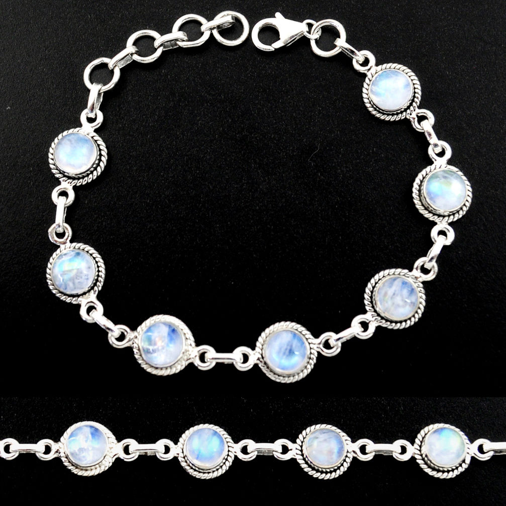 925 sterling silver 16.22cts natural rainbow moonstone tennis bracelet r40432