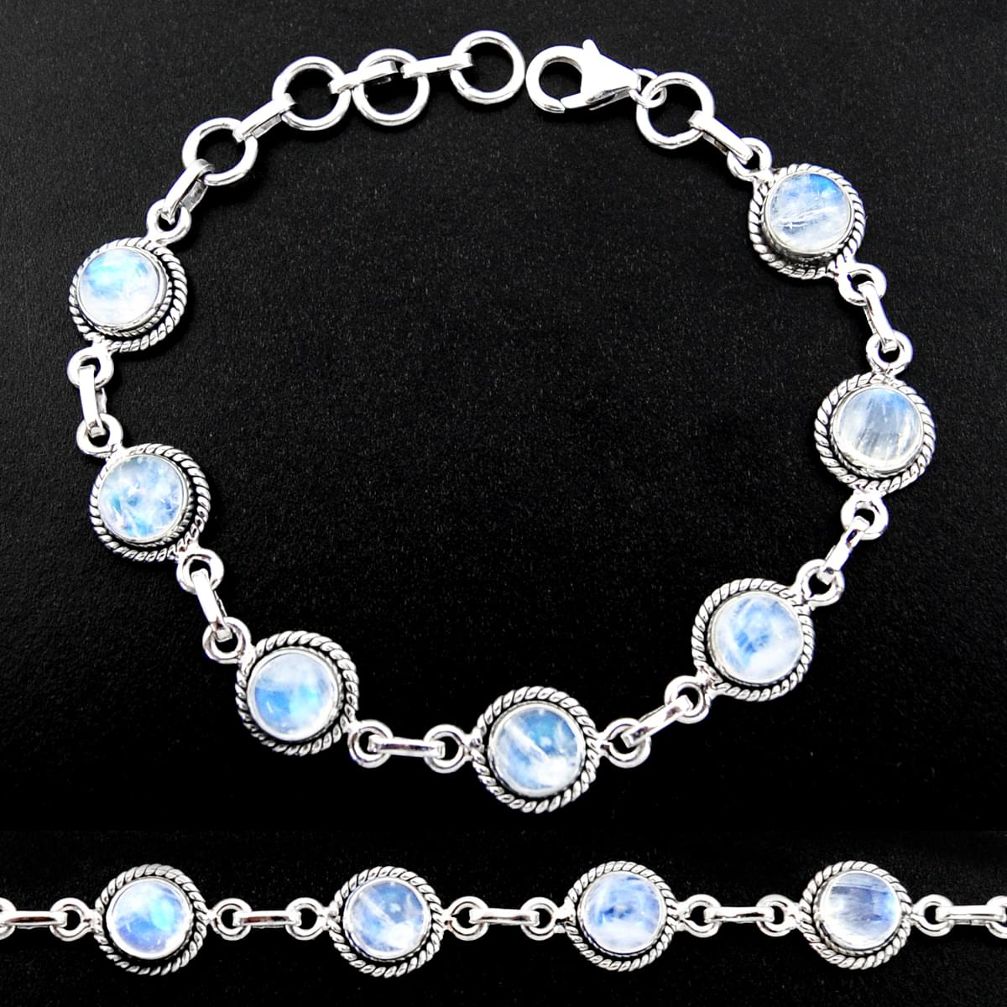 925 sterling silver 15.64cts natural rainbow moonstone tennis bracelet r40439