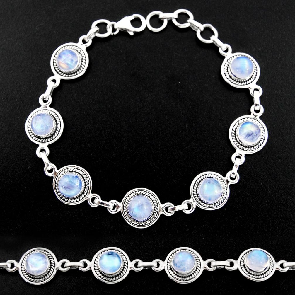925 sterling silver 16.47cts natural rainbow moonstone tennis bracelet r40454